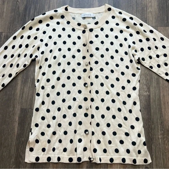 Entracte Vtg Silk Cashmere Polka Dot Crewneck Fitted Button Up Knit Cardigan M - Picture 8 of 16